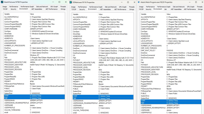 Alastri Programs with TEMP and TMP variables set