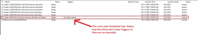 RAM Disk Scheduled Tasks